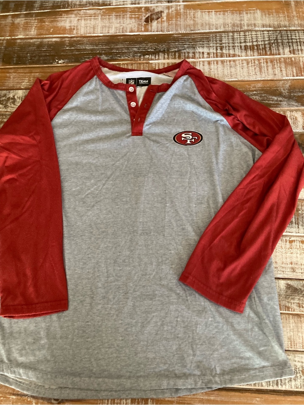 LG Gray and Red NFL Team Henley Shirt Collar